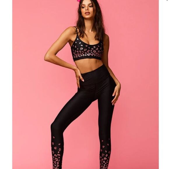 BEACH RIOT Leggings Leopard NEW High Waist REVOLVE Metallic Black Size S - Picture 1 of 16